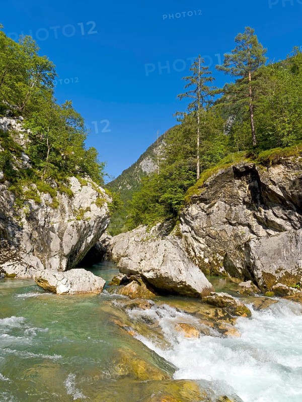 River Soca flows through narrow canyon