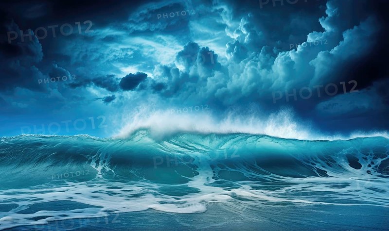 Beautiful seascape. Dramatic sky with stormy ocean waves Ai generated