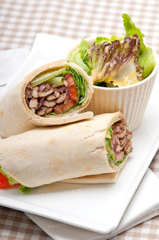 Kafta shawarma chicken pita wrap roll sandwich traditional arab mid east food