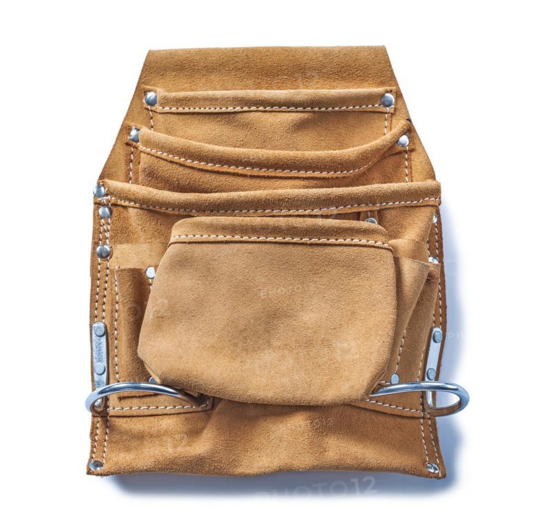 Empty leather tool belt isolated on white