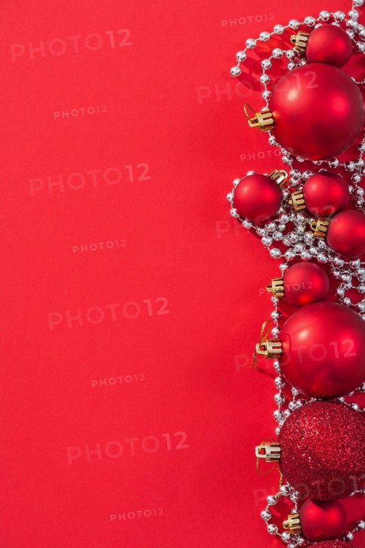 Copyspace image red christmas baubles on background