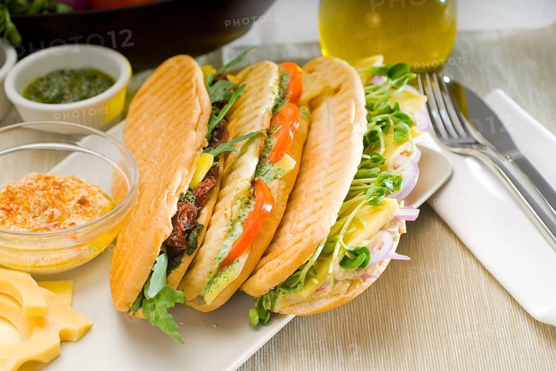 Assortment of fresh homemade vegetarian italian panini sandwich