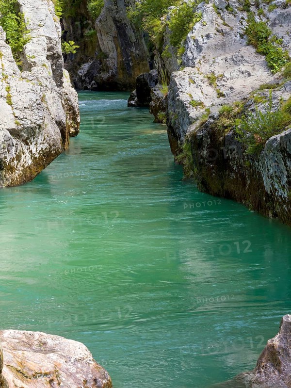 River Soca flows through narrow canyon