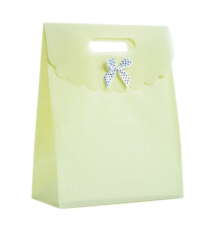 A paper bag with a bow