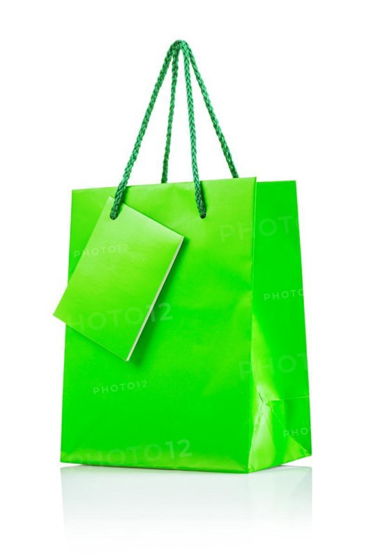 A green paper bag