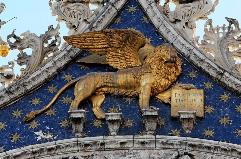The winged lion of Saint Mark and Angels on Basilica di San Marco
