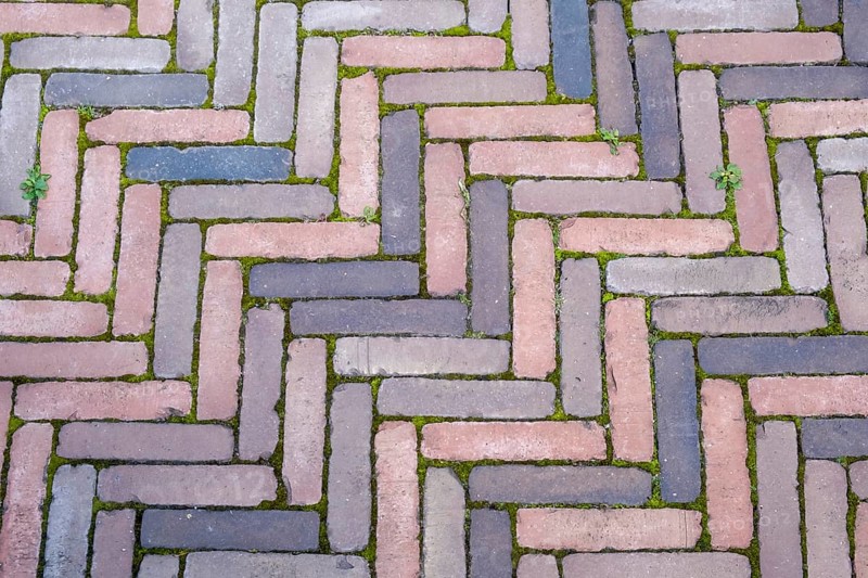 Clinker paving in herringbone pattern