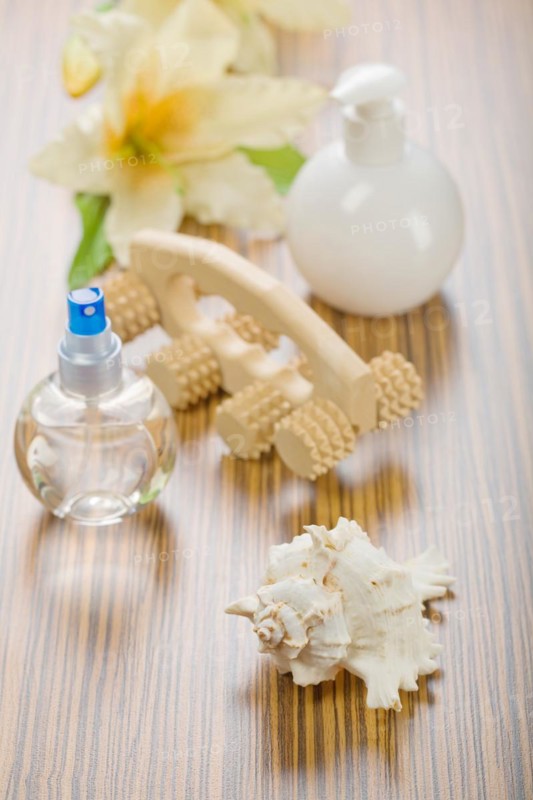 Set of objects for care on a wooden background