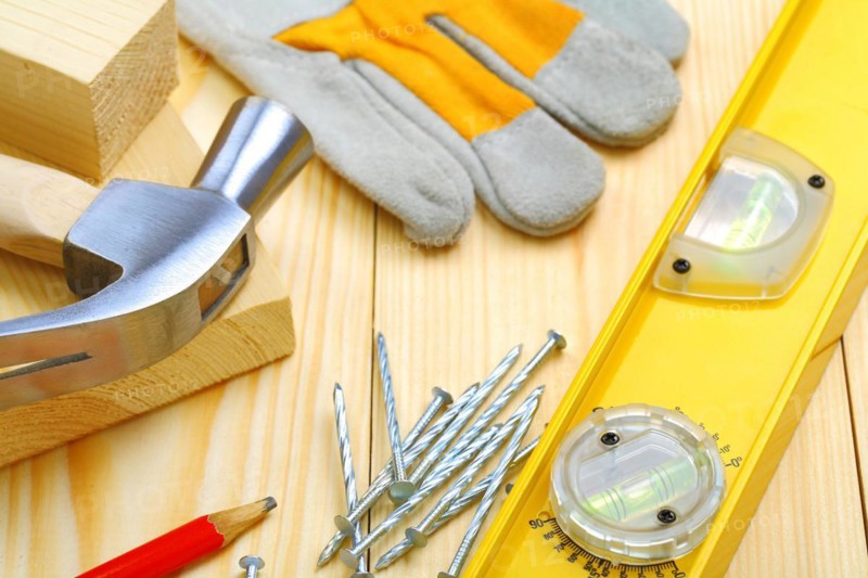 Construction tools on the table