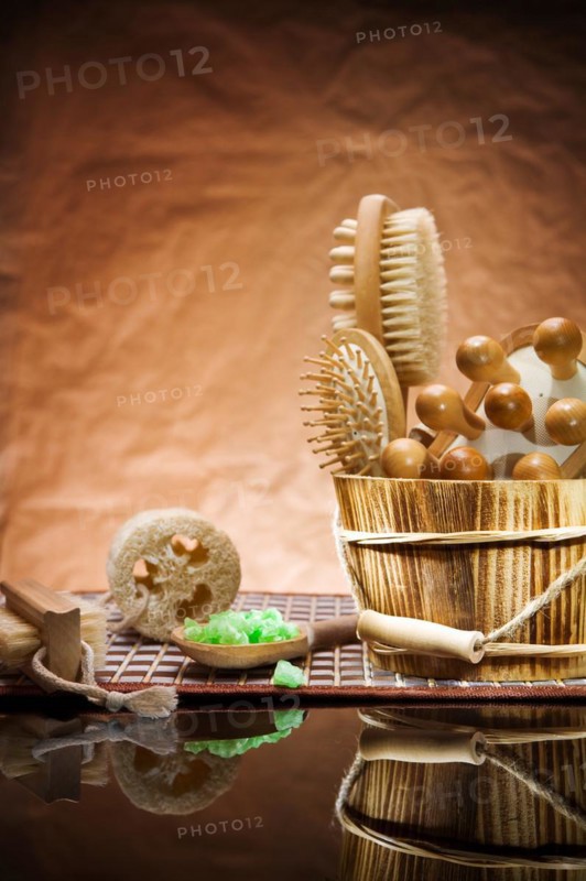 Sauna accessories on a vintage background