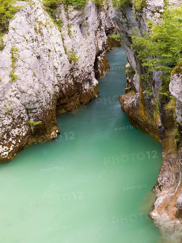 River Soca flows through narrow canyon