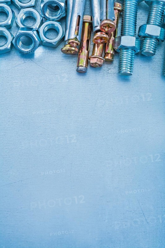 Metallic background with stainless steel anchor bolts