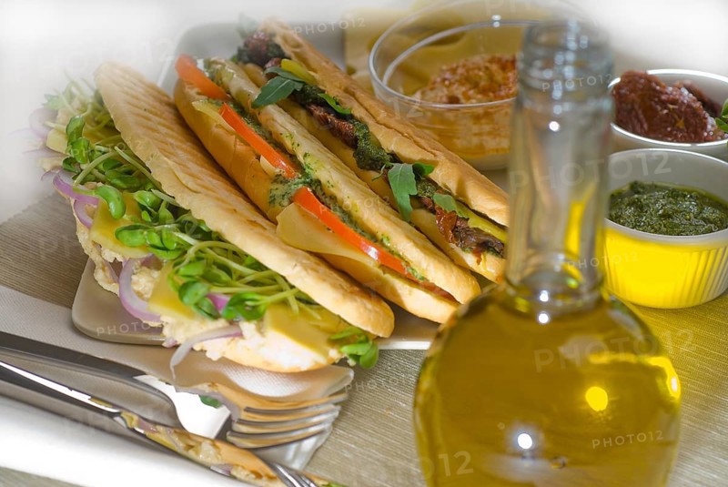 Assortment of fresh homemade vegetarian italian panini sandwich