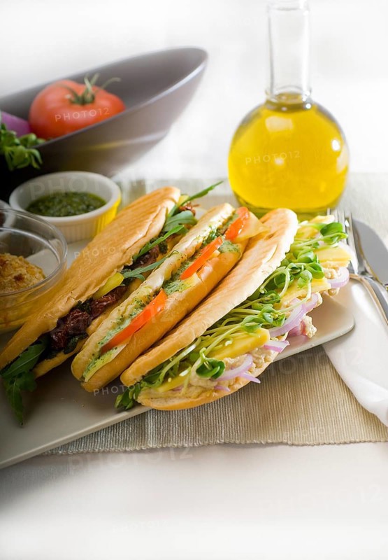Assortment of fresh homemade vegetarian italian panini sandwich