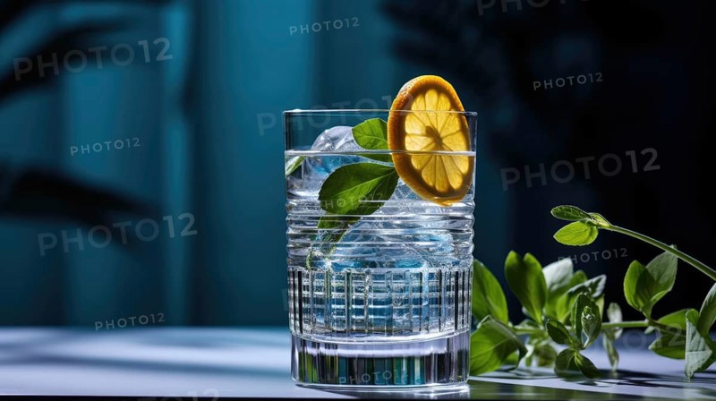 A glass of water with ice cubes