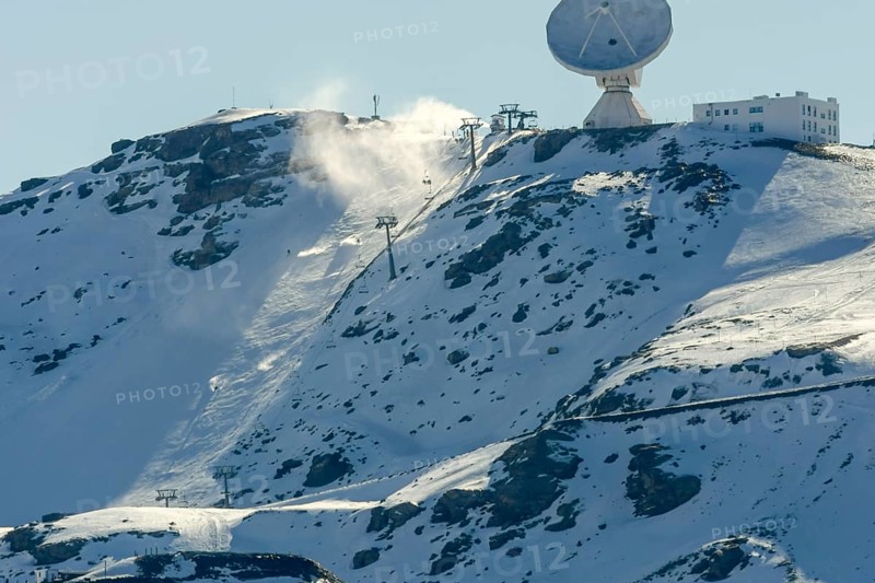 View of the ski resort in the high snowy mountains next to the astronomical observatory