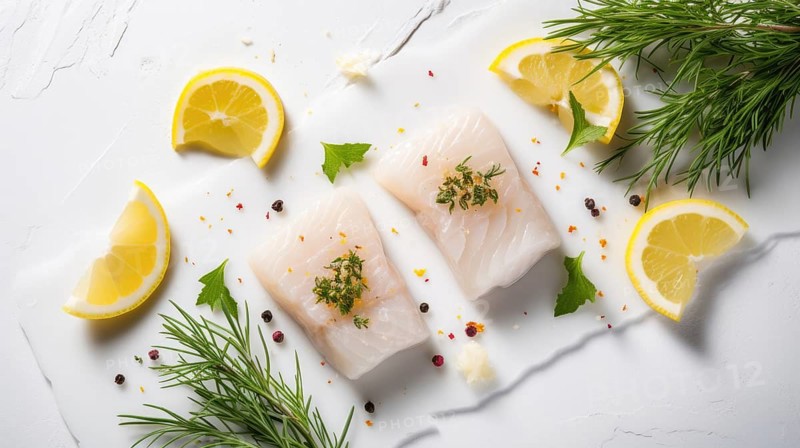 Raw fish fillet with spices
