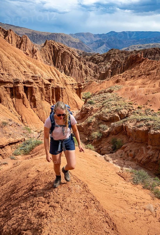 Mountaineer on a mountain ridge