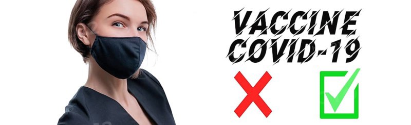 Portrait of a beautiful girl in a protective mask. Coronavirus vaccine concept. Advertising banner. Medical concept