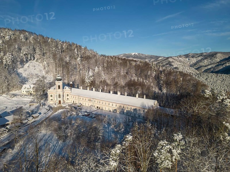 Aerial view of the Servite monastery in winter