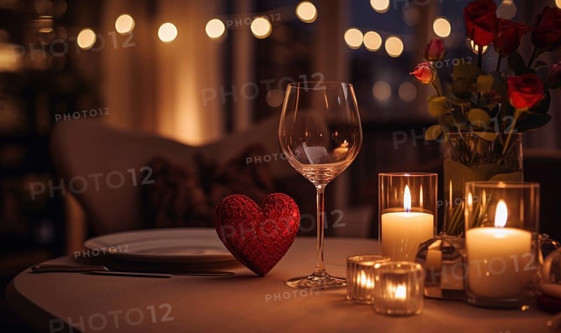 Simple yet romantic table setting with wine glass