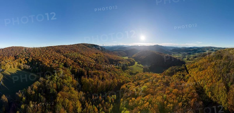 Aerial view of Peilsteinwaende and colourful autumn forest