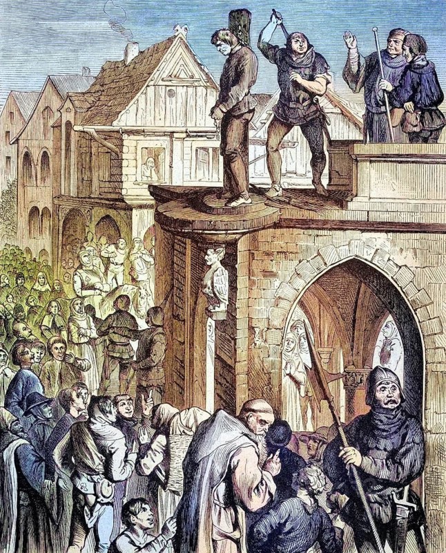 Exhibition at the pillory on the court arbour in Berlin in the Middle Ages