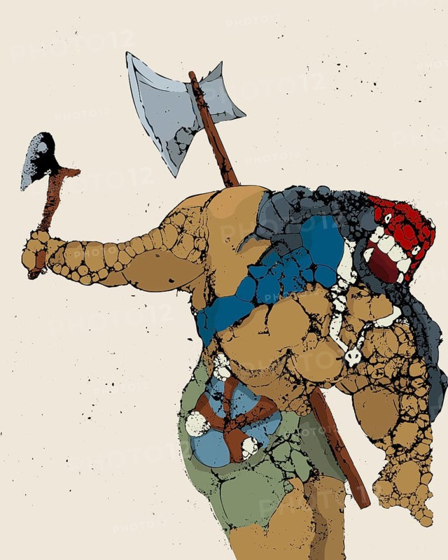 Grunge graphic with armed Orc charging