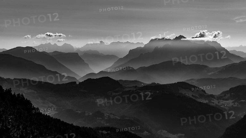 Loferer Steinberge and Berchtesgaden Alps in backlight