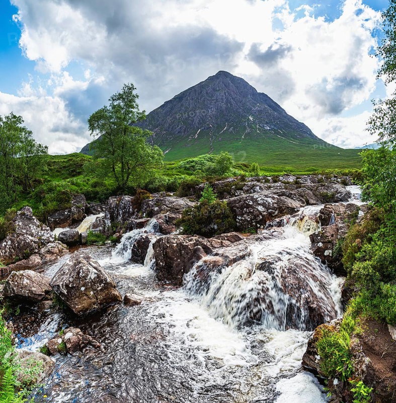 Panorama of Waterfall under Buachaille Etive Mor