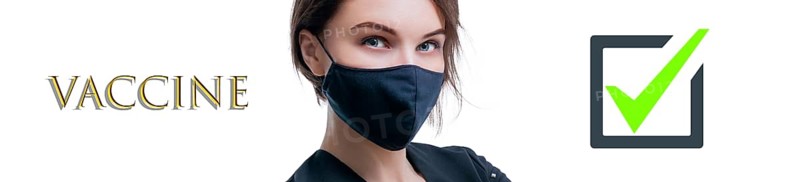 Portrait of a beautiful girl in a protective mask. Coronavirus vaccine concept. Advertising banner. Medical concept