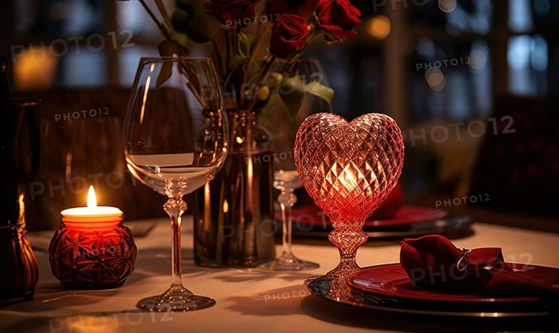 Romantic evening setting with a wine bottle