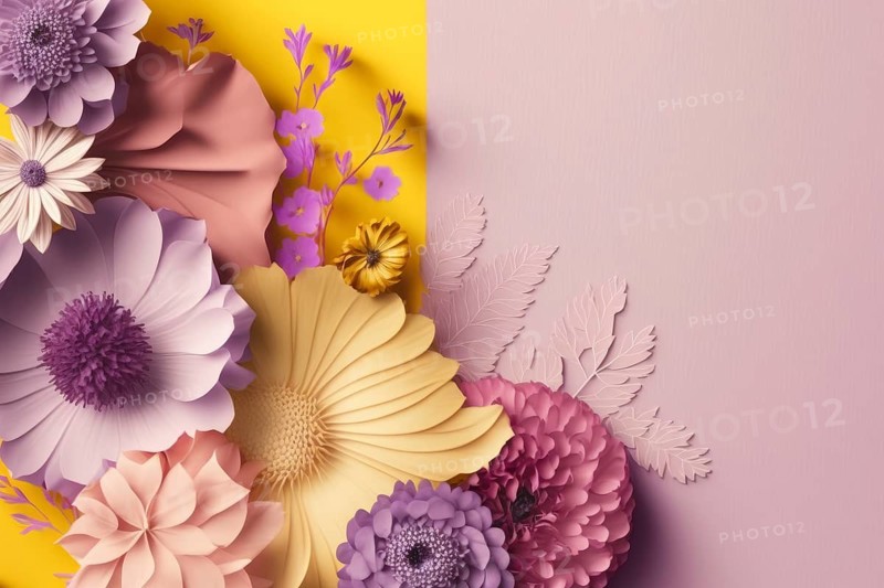 A spring background with pastel-coloured flowers is a natural work of art that shows the beauty and joy of the season. The soft colour palette