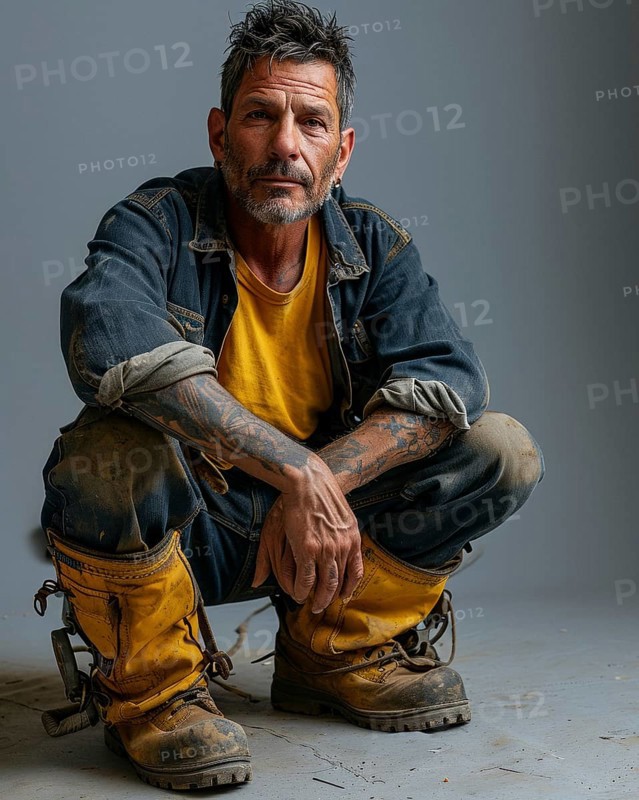 Man with tattoos in work clothes