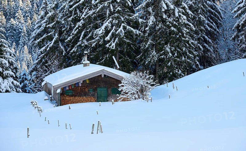 Alpine hut at Raineralm in winter