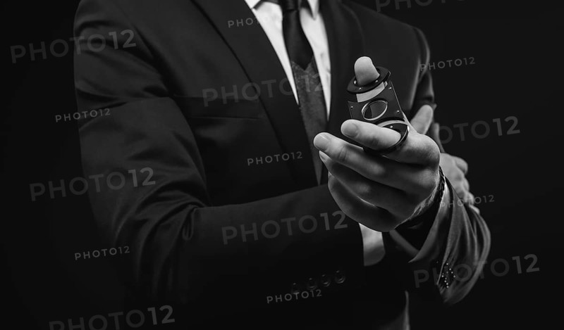 Portrait of a stylish man in a suit with a cigar. Business concept.