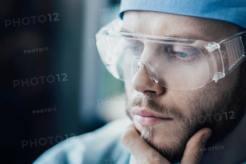 Surgeon is worried and worried in nervous tension