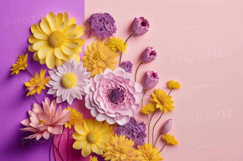 A spring background with pastel-coloured flowers is a natural work of art that shows the beauty and joy of the season. The soft colour palette