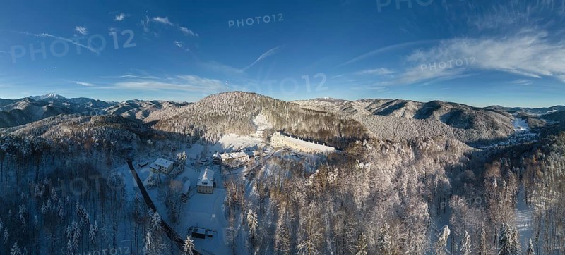 Aerial view of the Servite monastery in winter