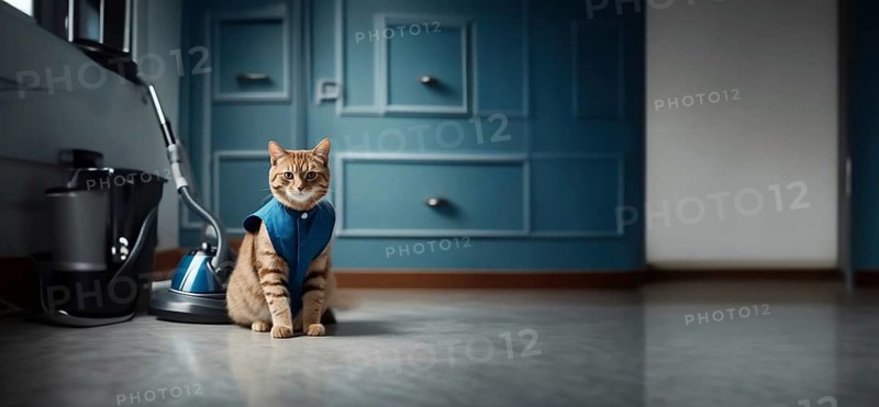 Cat cleaning lady