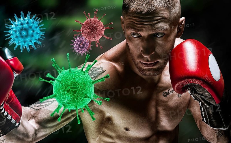 Coronavirus spreads through the boxing gym. Quarantine and epidemic concept. Stay at home.