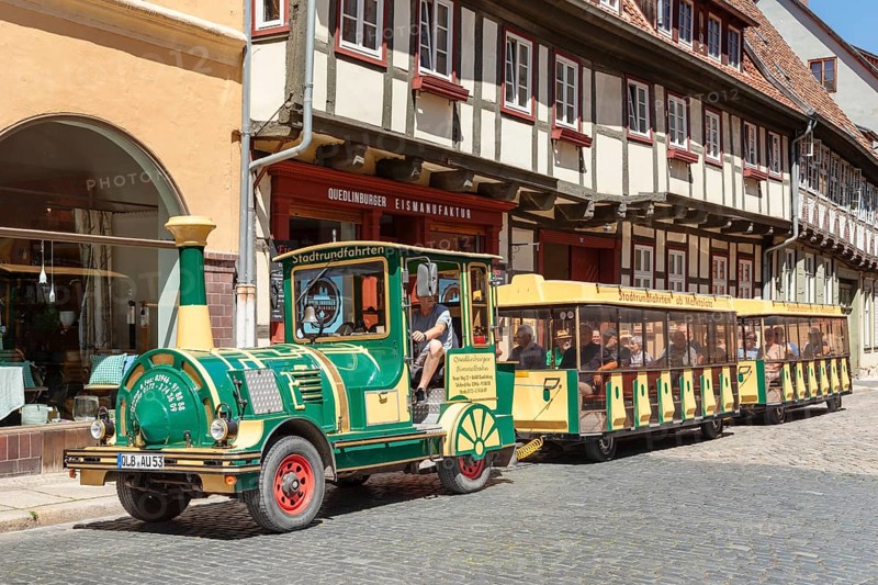 Quedlinburger Bimmelbahn in the old town centre of Quedlinburg