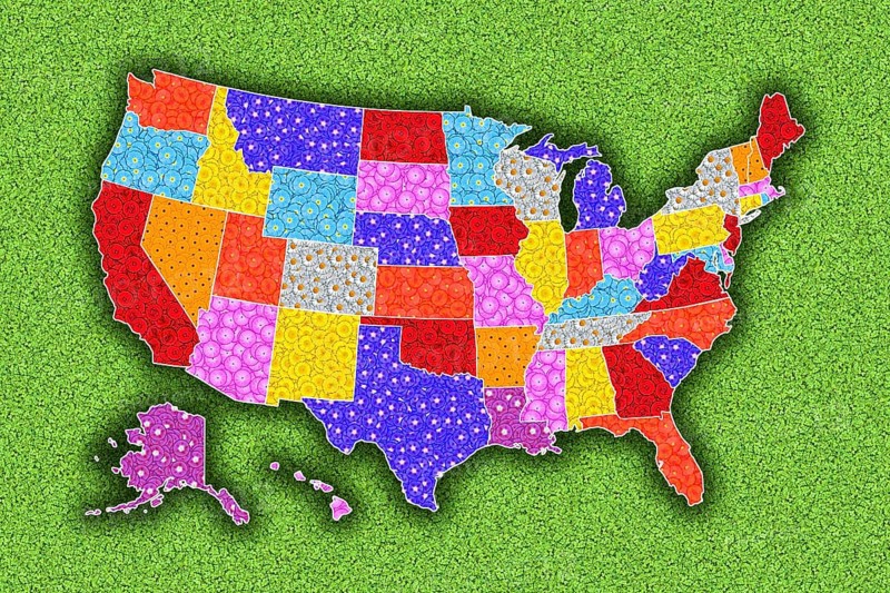 Map and outline of the USA and its states