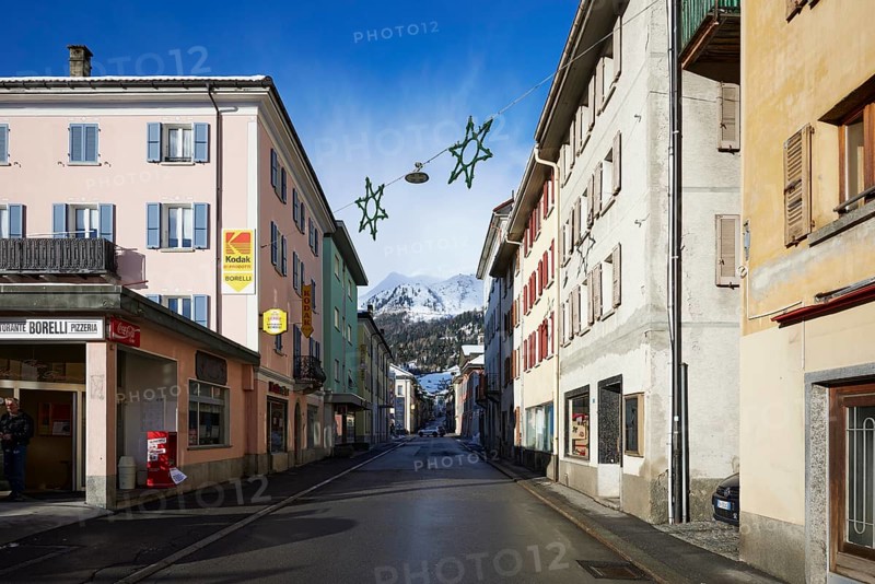 Via S. Gottardo with view towards the pass road to St Gotthard in Airolo