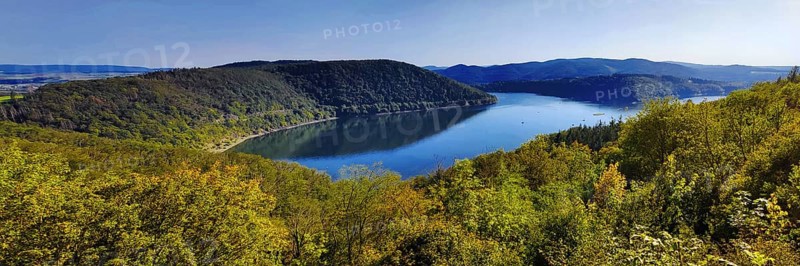Elevated panoramic view of the Edertalsperre and wide view of the Kellerwald-Edersee National Park