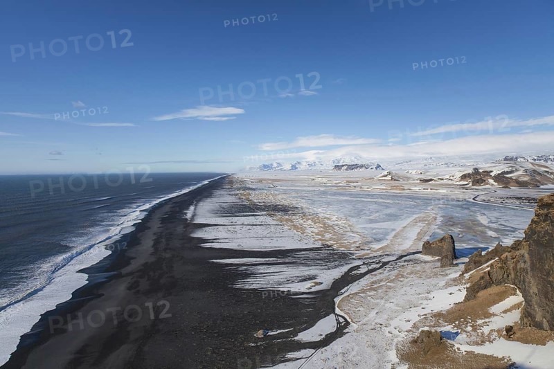 Black sand beach on the Dyrholaey peninsula in winter