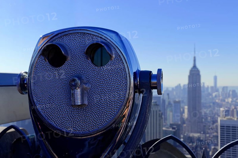 Panorama from the Top of the Rock viewing platform in Rockefeller Center to the Empire State Building and downtown Manhattan