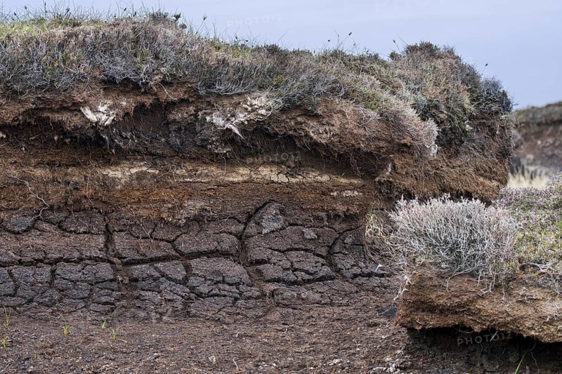 Peat hag showing exposed layers of turf