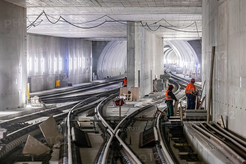 Construction site in the tunnel at the new through station in Stuttgart. A total of 56 kilometres of tunnels have been dug for Deutsche Bahn AG's Stuttgart 21 project and tunnelling has been completed. The tunnels will go online when the new main railway station opens in 2025