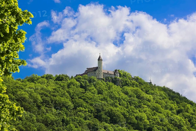Teck Castle with hiking home of the Swabian Alb Association